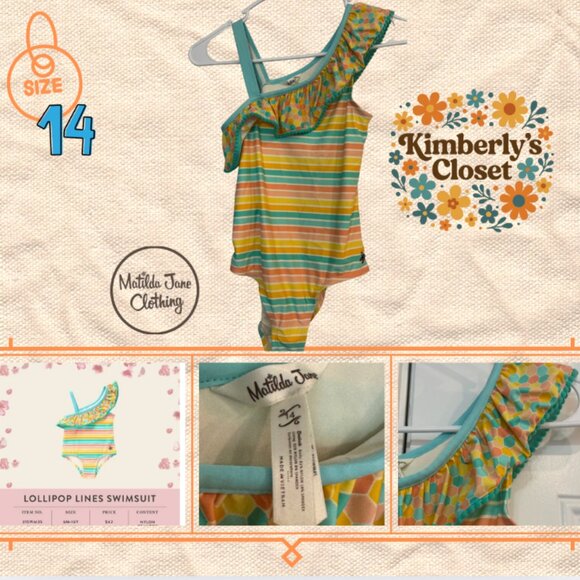 Matilda Jane Swimsuit for girls! Perfect Summer Colors NWOT Lollipop Stripes - Picture 3 of 5
